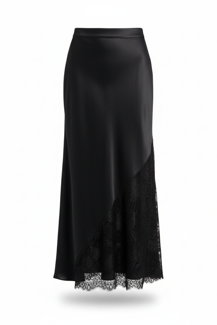 Jupe Longue Noire Dentelle Asymétrique Élégante