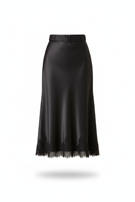 Jupe Longue Satin Dentelle Élégante Femme
