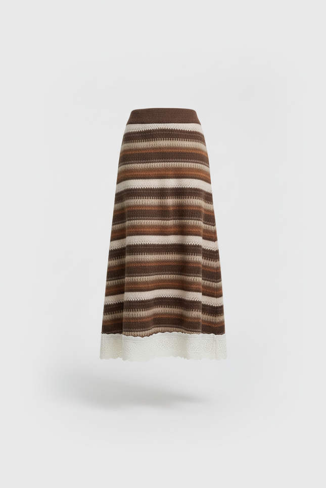 Jupe Longue Rayée Dentelle Bohème
