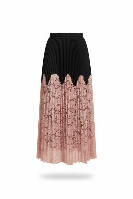 Jupe Longue Plissée Dentelle Élégante