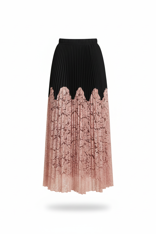 Jupe Longue Plissée Dentelle Élégante