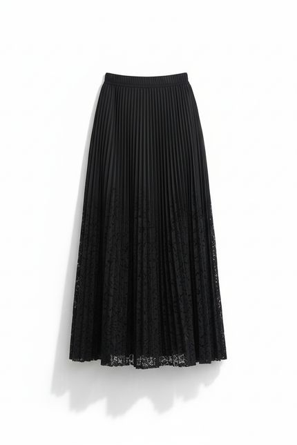 Jupe Longue Plissée Dentelle Élégante Mode