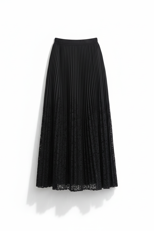 Jupe Longue Plissée Dentelle Élégante Mode