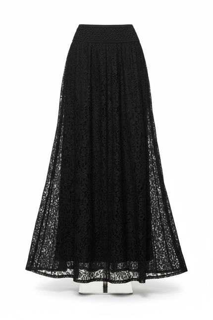 Jupe Longue Noire Dentelle Élégante