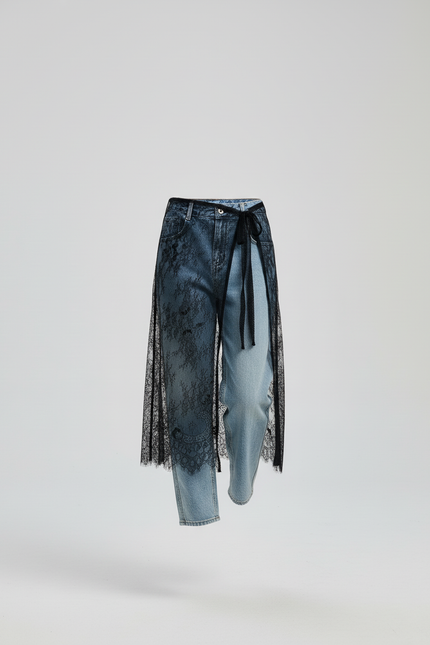 Jupe Longue Dentelle Noire Élégante Irrégulière