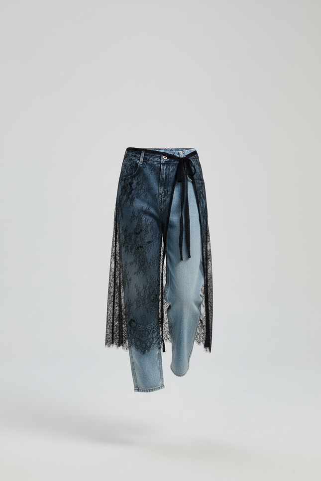 Jupe Longue Dentelle Noire Élégante Irrégulière