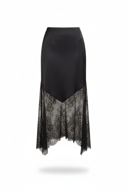 Jupe Longue Noire Dentelle Élégante Femme