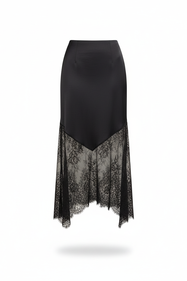 Jupe Longue Noire Dentelle Élégante Femme