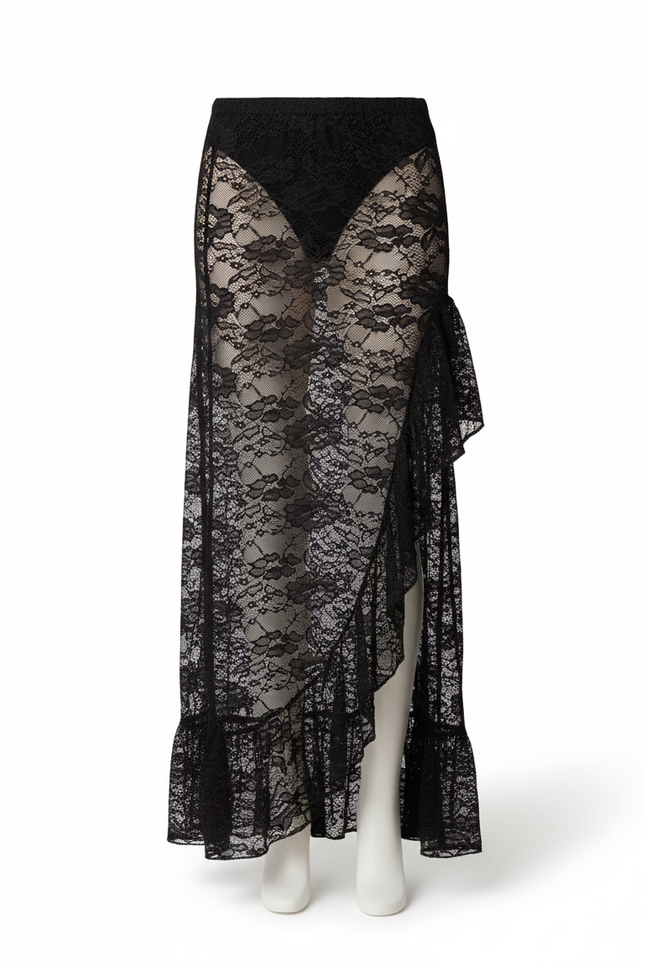 Jupe Longue Dentelle Transparente Noire Chic