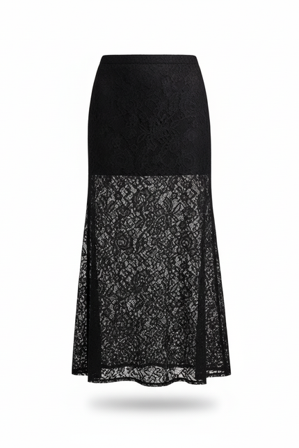 Jupe Longue Noire Dentelle Transparente Élégante