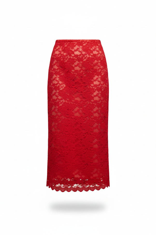 Jupe Longue Rouge Dentelle Élégante