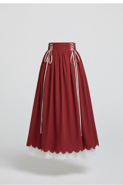 Jupe Longue Rouge Laçage Élégante