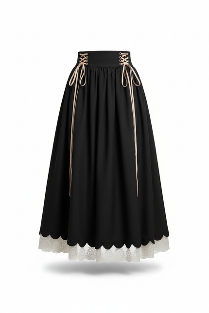 Jupe Longue Plissée Dentelle Chic