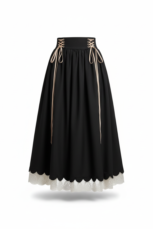 Jupe Longue Plissée Dentelle Chic