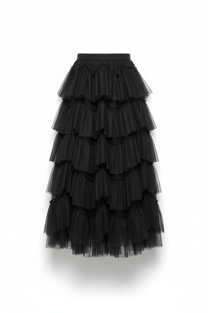 Jupe Longue Rose Poudré Volants Chic