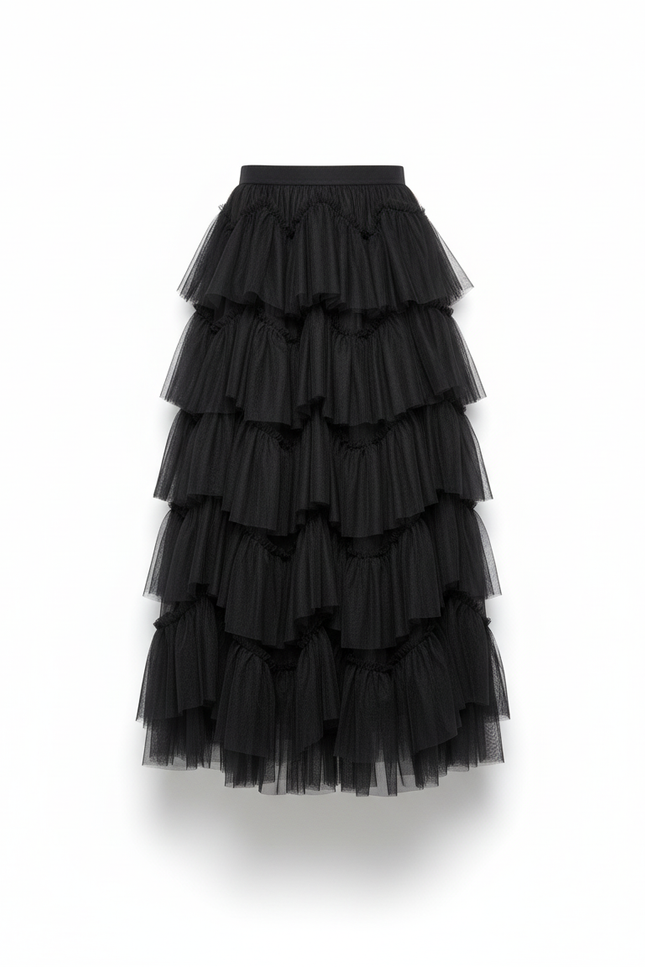 Jupe Longue Rose Poudré Volants Chic