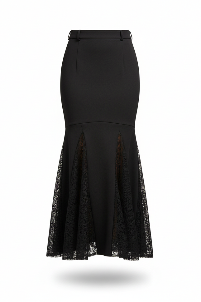 Jupe Longue Noire Dentelle Chic