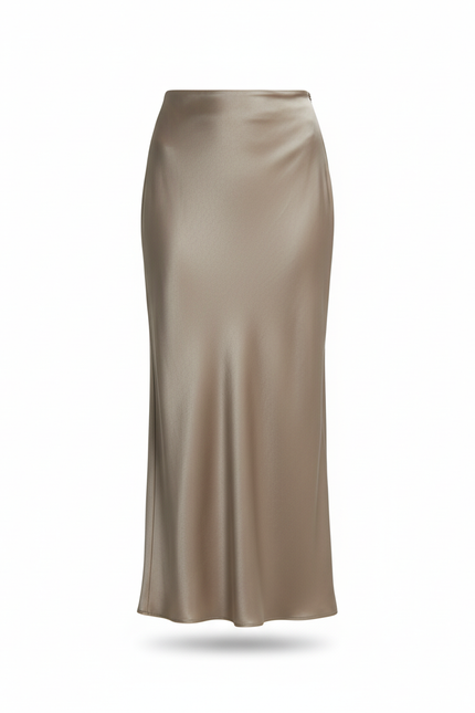Jupe Longue Satin Taupe Fluide