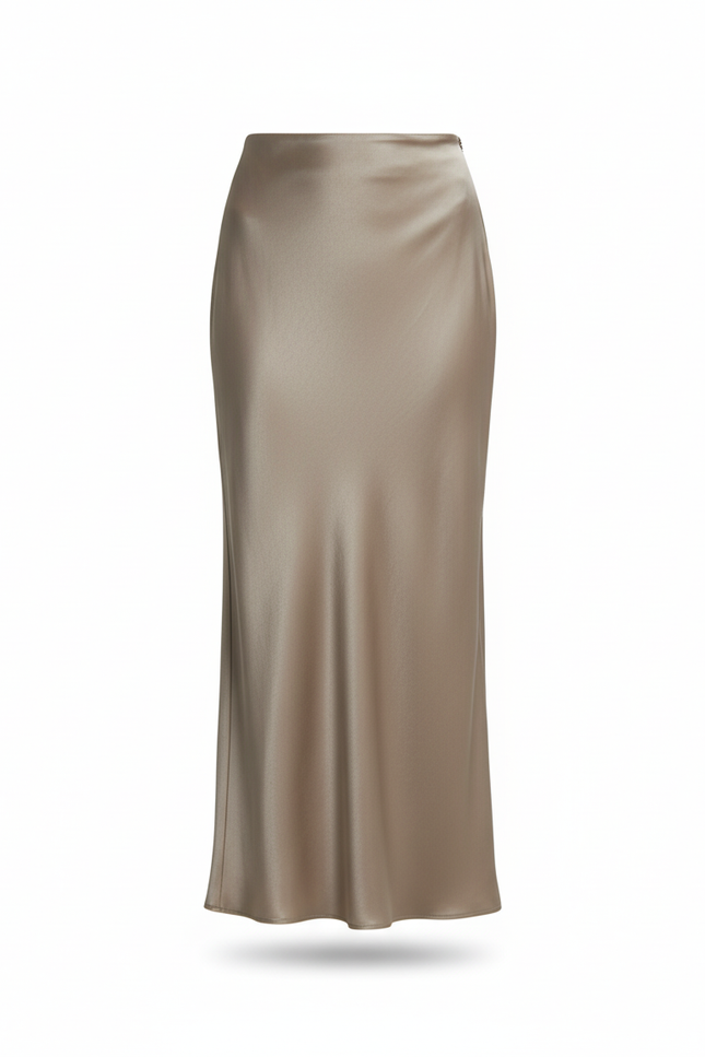 Jupe Longue Satin Taupe Fluide