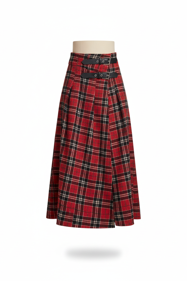 Jupe Longue Écossaise Fendue Chic