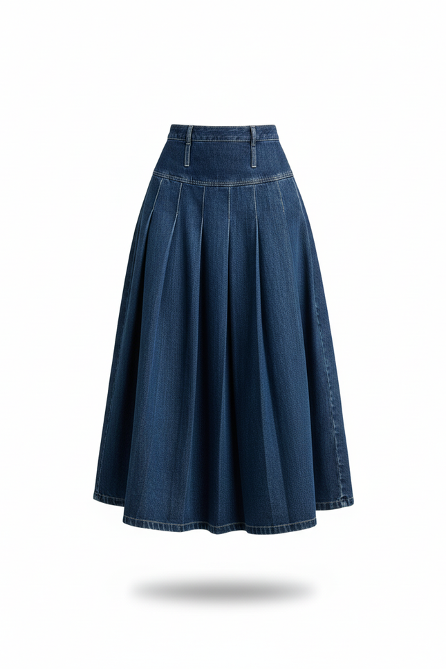 Jupe Jean Plissée Longue