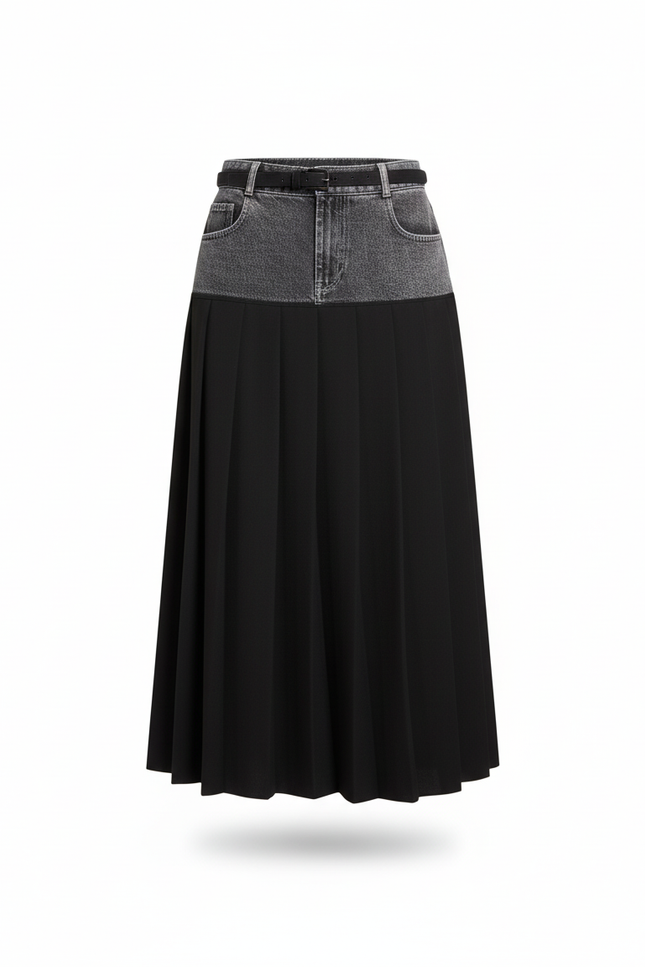 Jupe Longue Plissée Denim Chic
