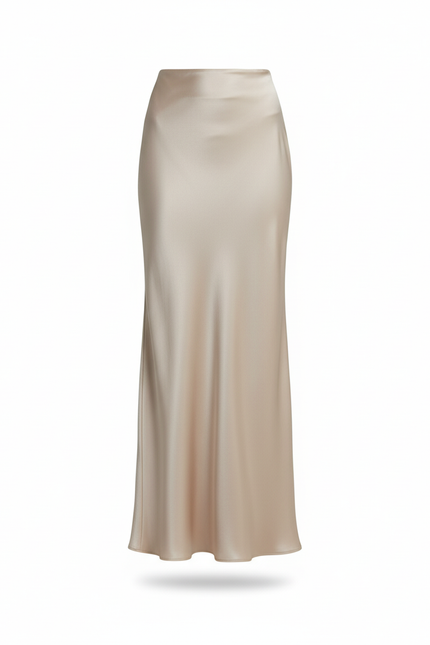 Jupe Longue Crème Satin Fluide Élégante