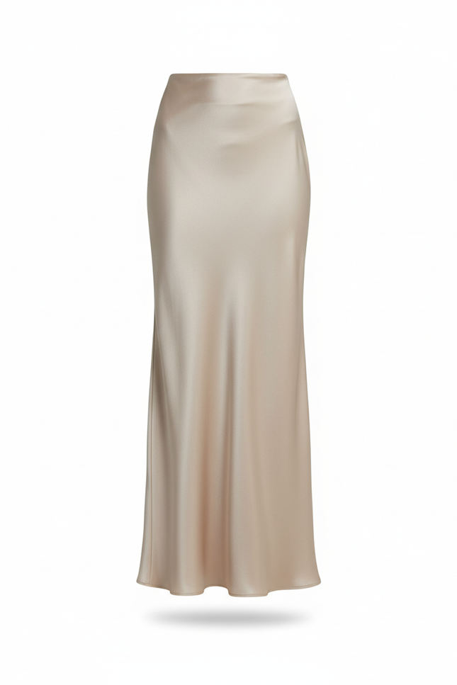 Jupe Longue Crème Satin Fluide Élégante