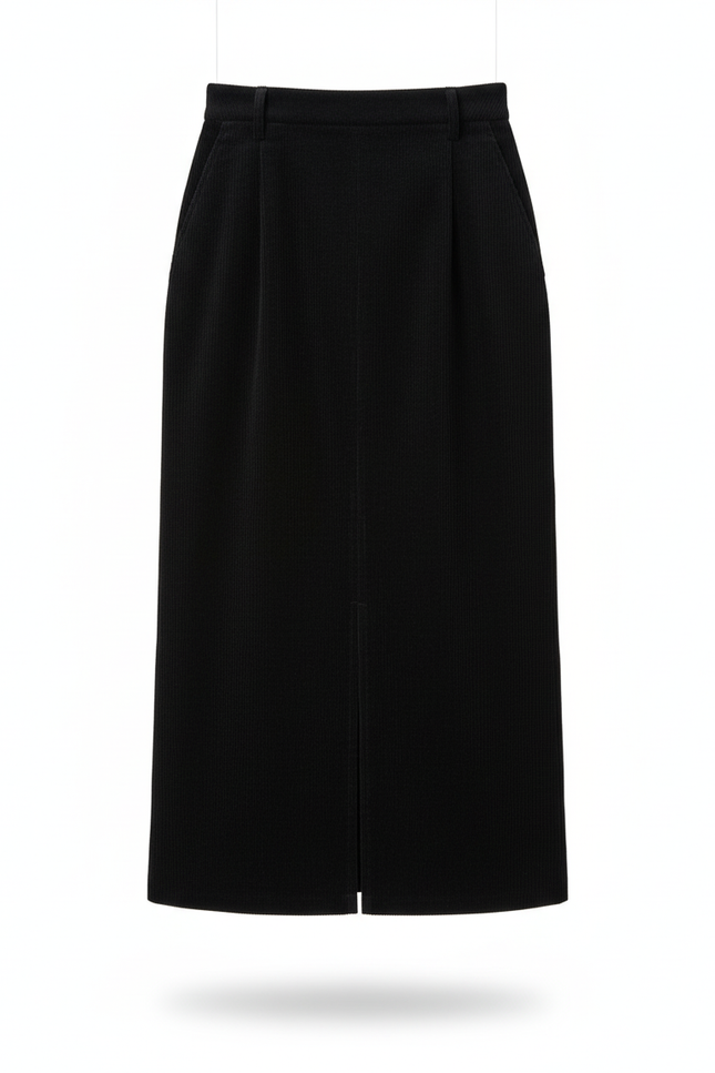 Jupe Droite Noire Mi-Longue