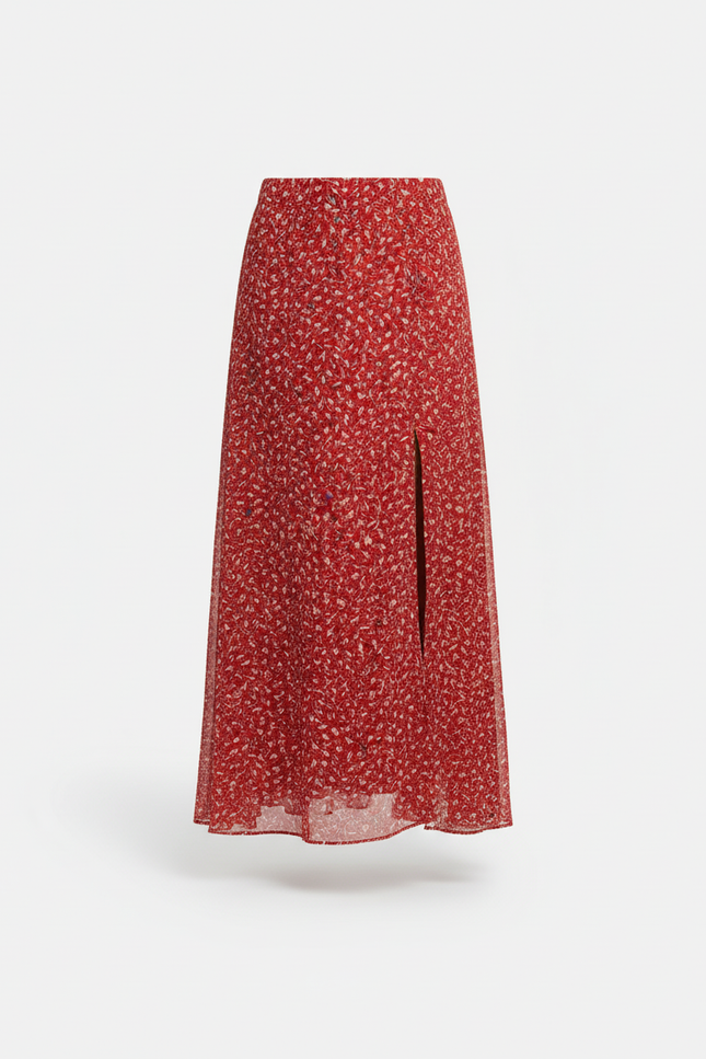 Jupe Longue Rouge Florale Fluide