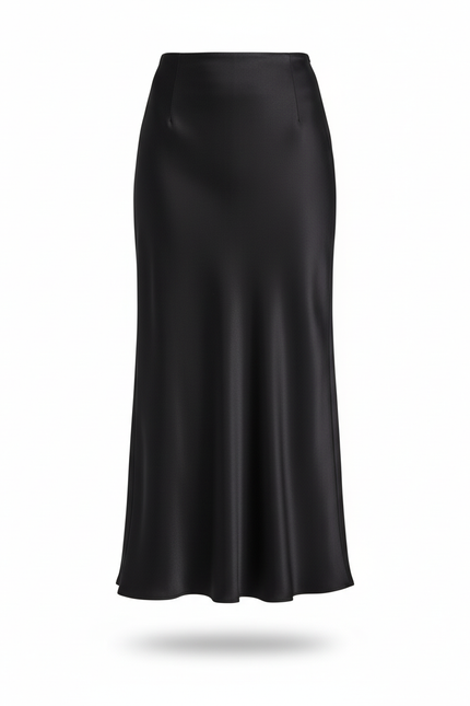 Jupe Longue Noire Satinée Fluide Chic