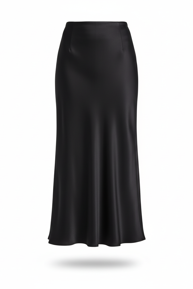 Jupe Longue Noire Satinée Fluide Chic