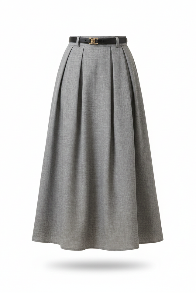Jupe Longue Grise Plissée Élégante Femme