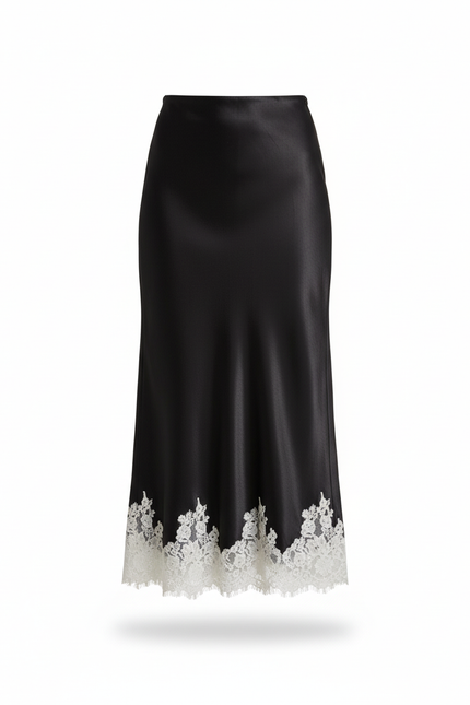 Jupe Longue Satin Dentelle Élégante Chic