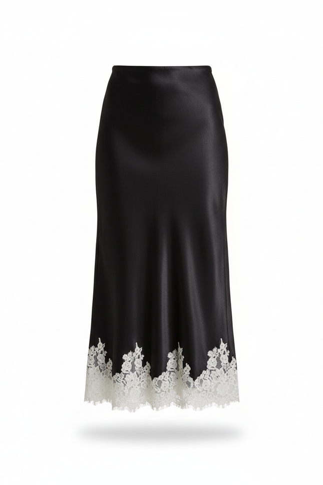 Jupe Longue Satin Dentelle Élégante Chic