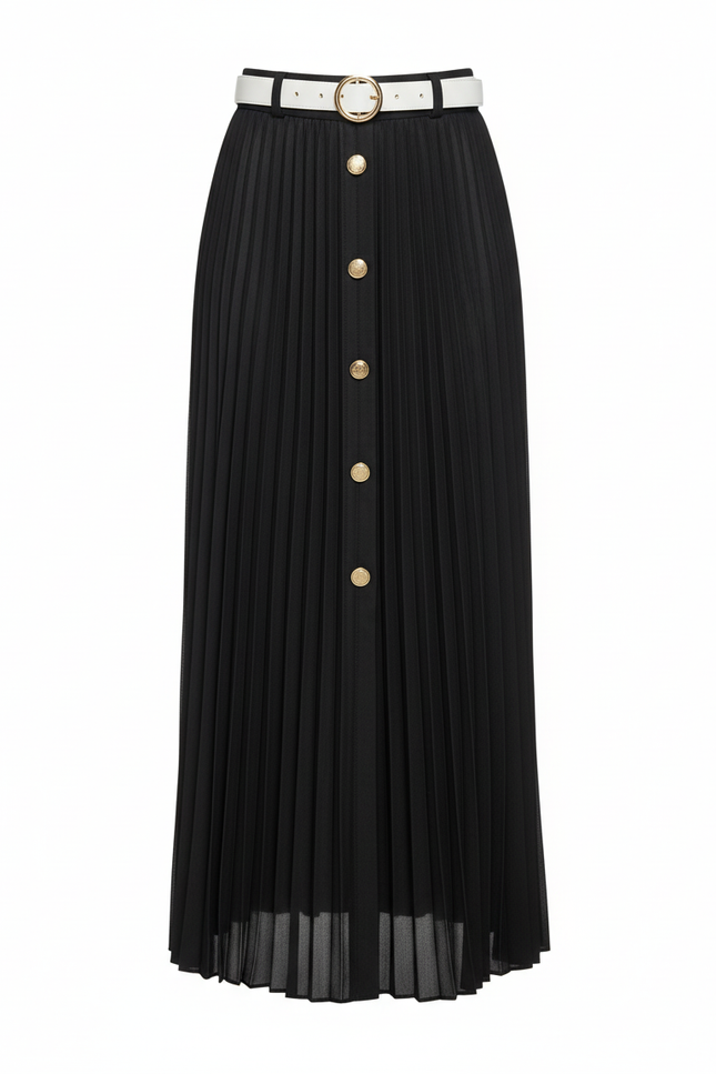 Jupe Longue Plissée Boutonnée
