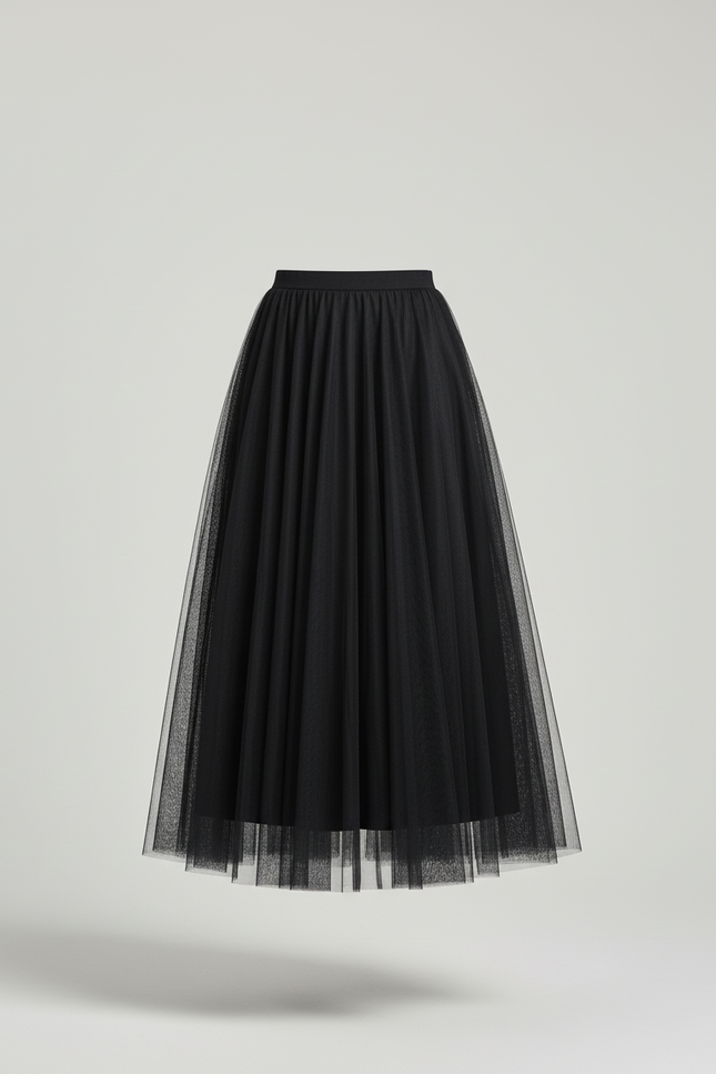 Jupe Longue Plissée Tulle Noire