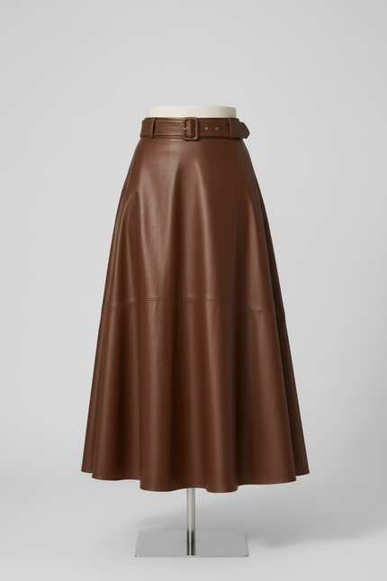 Jupe Longue Marron Similicuir Élégante