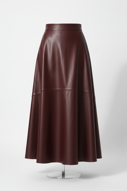 Jupe Longue Bordeaux Simili Cuir Élégante