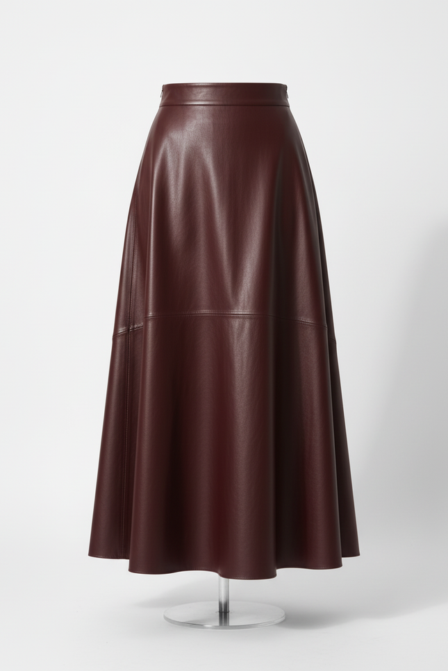 Jupe Longue Bordeaux Simili Cuir Élégante