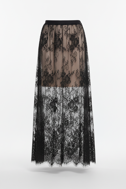 Jupe Longue Dentelle Noire Transparente Élégante