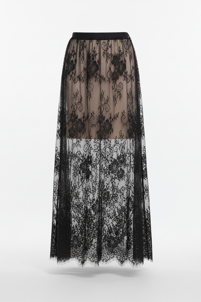 Jupe Longue Dentelle Noire Transparente Élégante