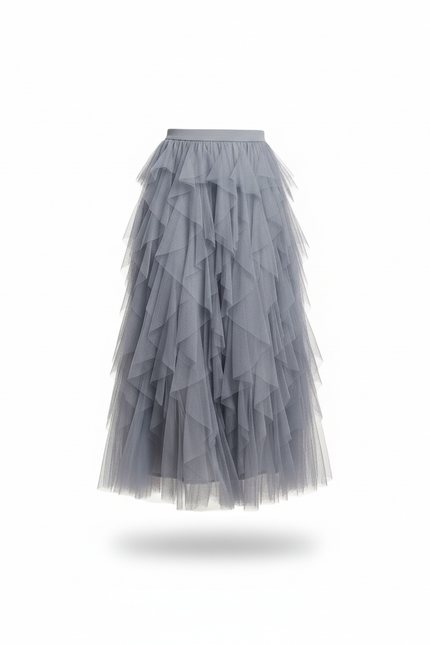 Jupe Longue Tulle Bleu Gris Fluide