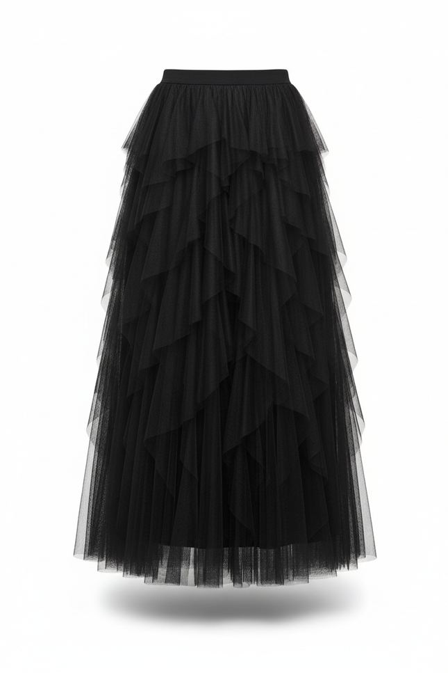 Jupe Longue Noire Tulle Volants Chic