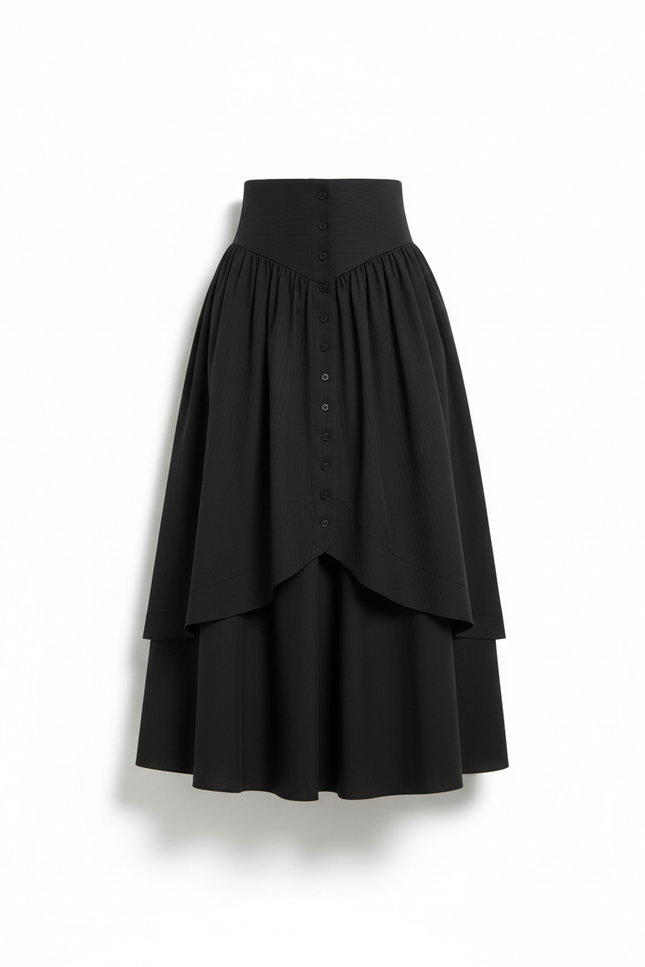 Jupe Longue Noire Taille Haute Élégante Mode