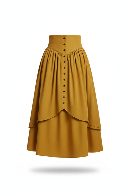 Jupe Longue Jaune Moutarde Taille Haute Rétro