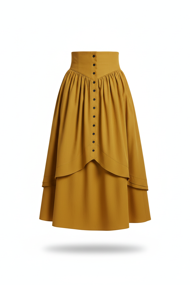 Jupe Longue Jaune Moutarde Taille Haute Rétro