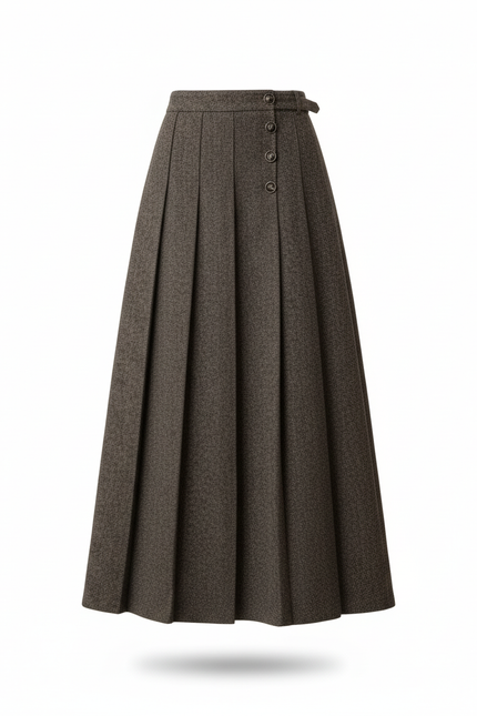 Jupe Longue Plissée Laine Élégante
