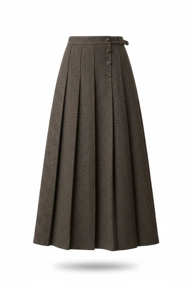Jupe Longue Plissée Laine Élégante