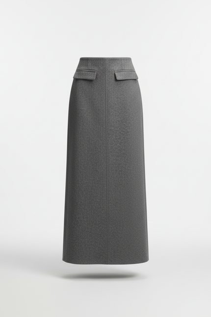Jupe Longue Grise Laine Élégante